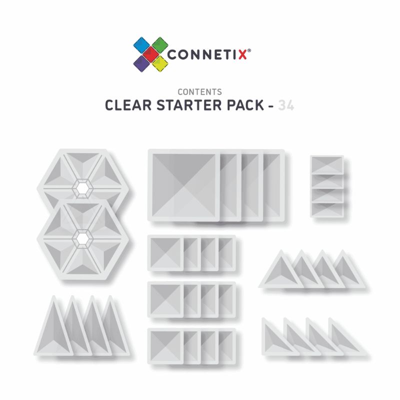 Connetix Tiles - 34 Piece Clear Starter Pack