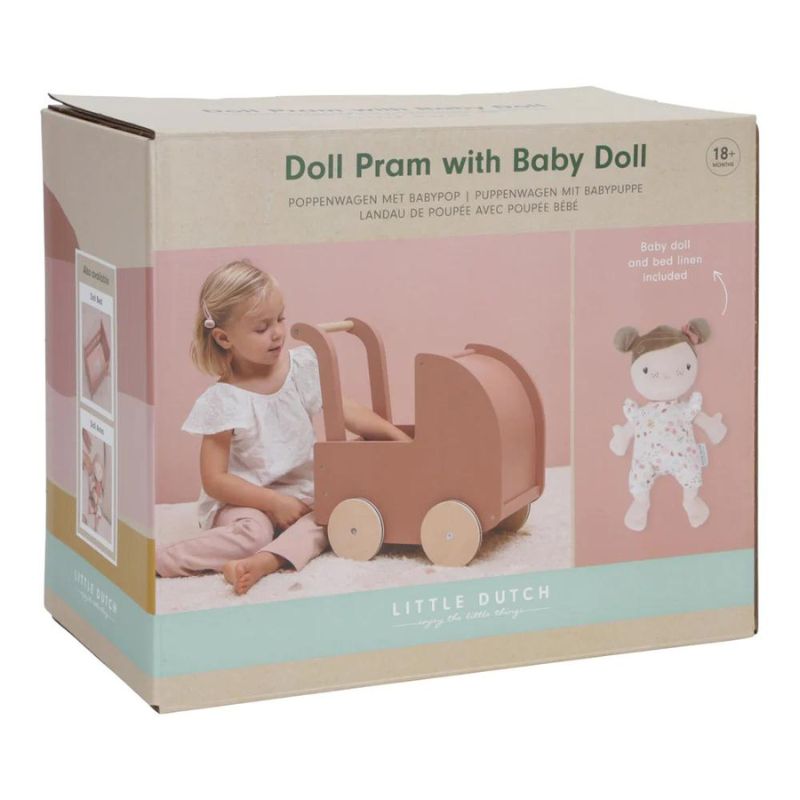Little Dutch Wooden Doll Pram With Baby Rosa Doll