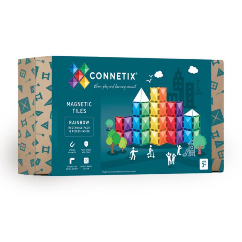 Connetix Tiles - 18 Piece Rainbow Rectangle Pack