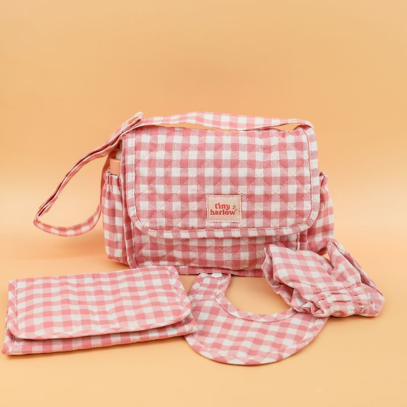 Tiny Harlow Dolls Nappy Bag - Pink Gingham