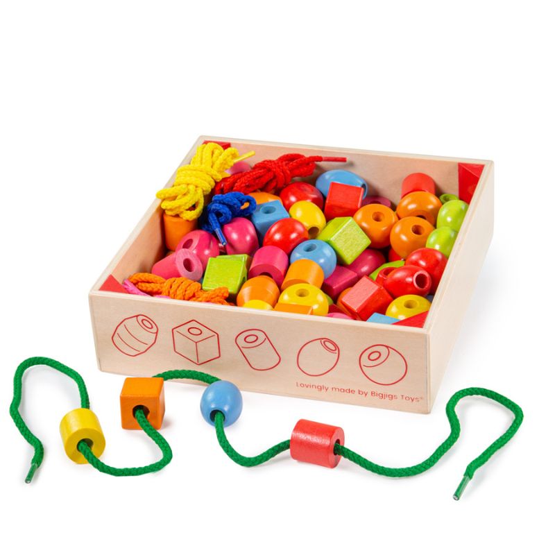 Bigjigs - Crate of Wooden Lacing Beads