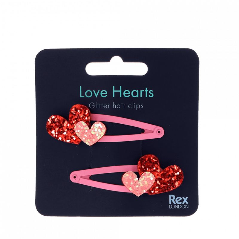 Rex London - Love Hearts Glitter Hair Clips