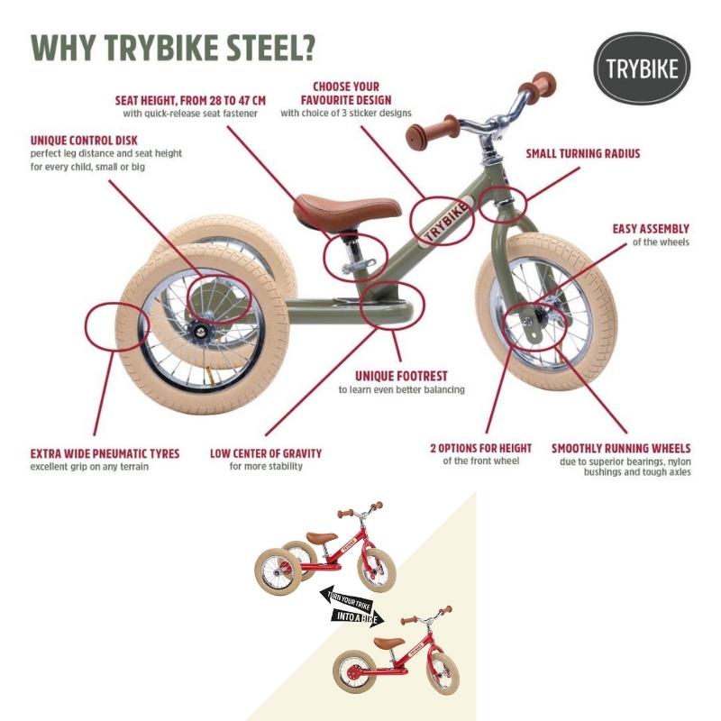 Trybike Steel 2-In-1 Balance Trike - Vintage Blue